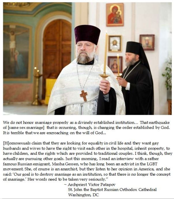 Russian Orthodox Archpriest Victor Patapov on Same Sex Marriage