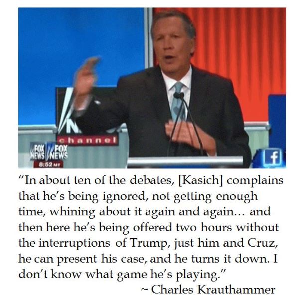 Charles Krauthammer questions Kasich complaints about time