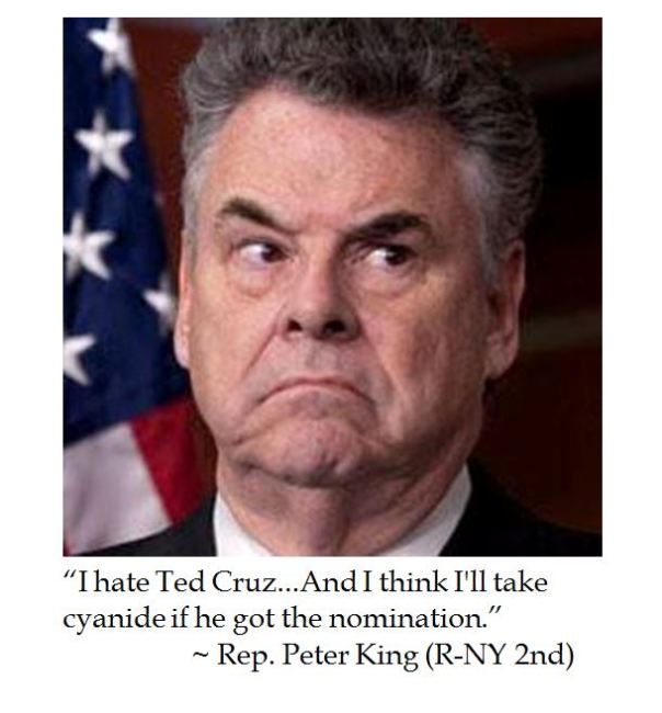 Peter King vows to take cyanide if Ted Cruz wins nomination