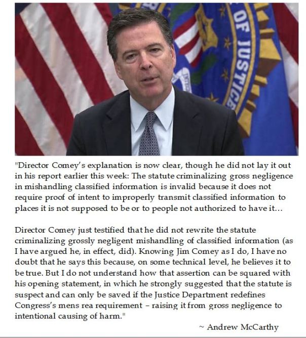 Andrew McCarthy on FBI Director Comey on effectively redefining Gross Negligence in Clinton Email Case