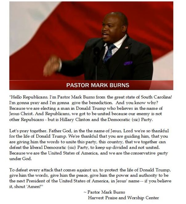 Pastor Mark Burns Prays for Donald Trump at Republican National Convention
