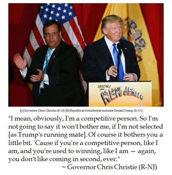New Jersey Governor Chris Christie reacts to the Trump Veepstakes 