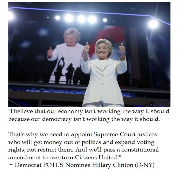 Hillary Clinton economics involves overturning Citizens United