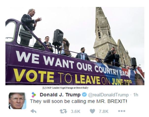 Donald Trump Claims the moniker of Mr. Brexit
