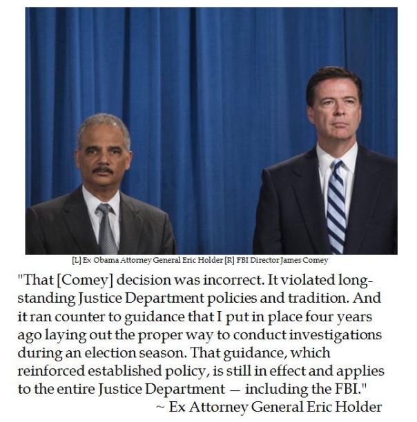 Ex Obama Attorney General Eric Holder bristled at FBI Director Comey reopening the Clinton Email case