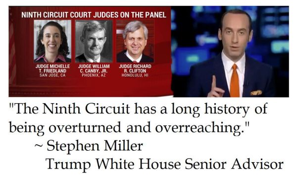 Trump White House Senior Advisor Stephen Miller reacts to the 9th Circuit Appeals Court ruling on immigration pause