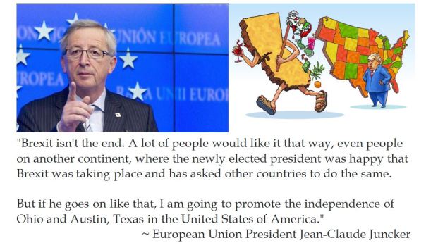 European Union President Jean Claude Juncker reacts to President Trump's cheers for Brexit