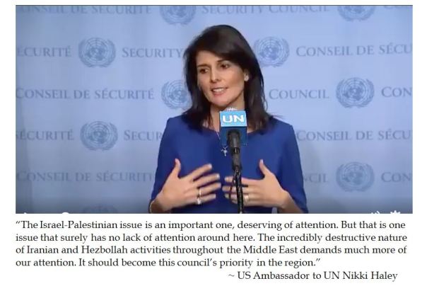 Ambassador Nikki Haley suggests UN Security Council focus on Iranian mischief in Middle East