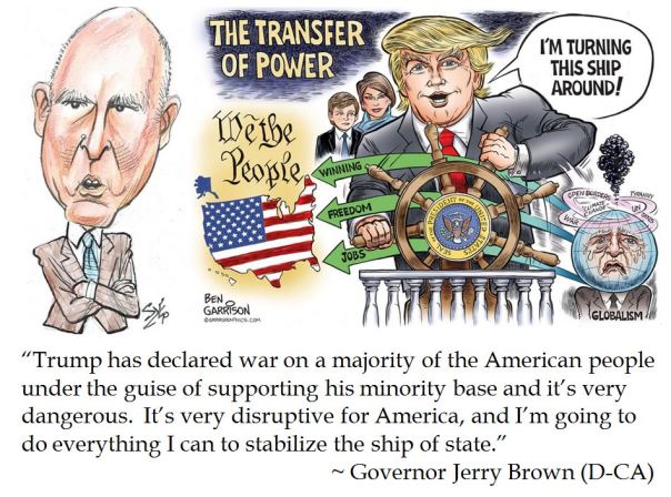 California Governor Jerry Brown vow to stabilize the American Ship of State after Trump takeover 