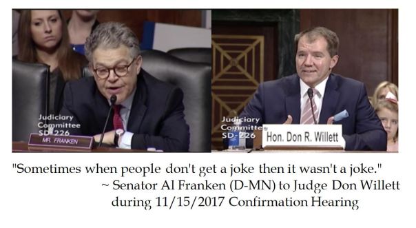Senator Al Franken lectures Judge Willett that sometimes a joke is not a joke