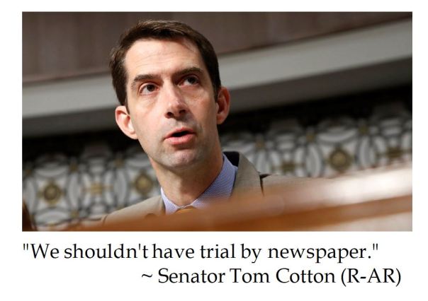 Senator Tom Cotton bemoans trial by newspaper regarding Roy Moore