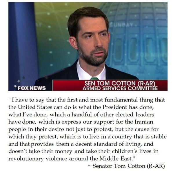 Senator Tom Cotton agrees with President Trump's support of Iran Protests