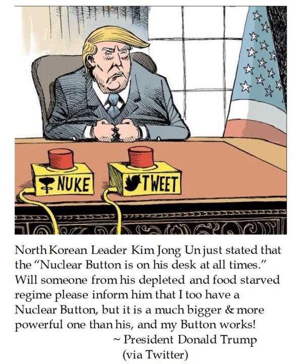 President Donald Trump answers North Korea dictator Kim Jong Uns boast about a nuclear button