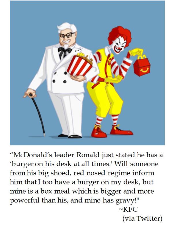 Colonel Sanders Challenges Ronald McDonald about the Burger on his desk parodying Trump-Little Kim Nuclear Button