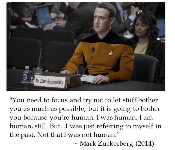 Facebook CEO Mark Zuckerberg as Mr. Data Accumulator 