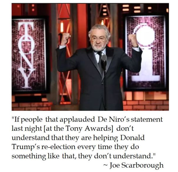 Joe Scarborough chides Robert De Niro's vulger rebuke of President Trump at the Tony Awards