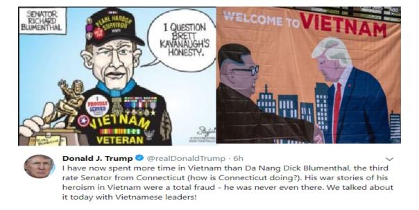 President Trump Trolls Stolen Valor Senator Dick Blumenthal on being in Vietnam